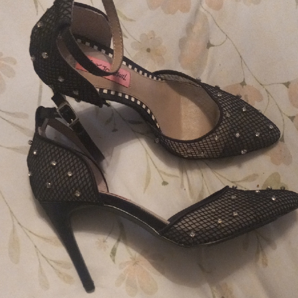 Betsey Johnson Black Mesh Studded Heels